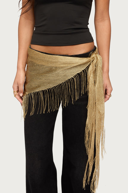 Fringed Waist Scarf - Gold