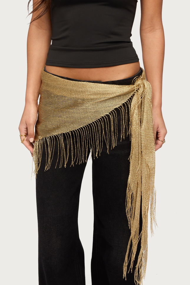 Fringed Waist Scarf - Gold