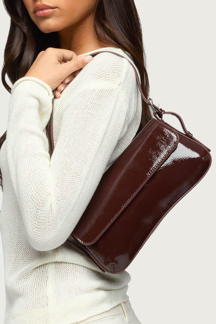 Red Carpet Faux Patent Leather Bag - Brown