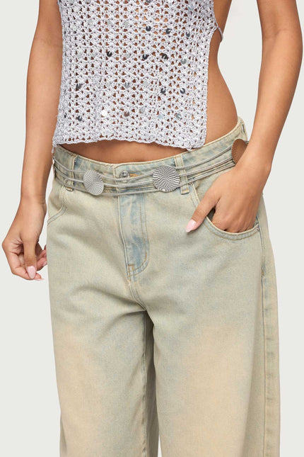 Textured Disc Triple Chain Belt - Silver