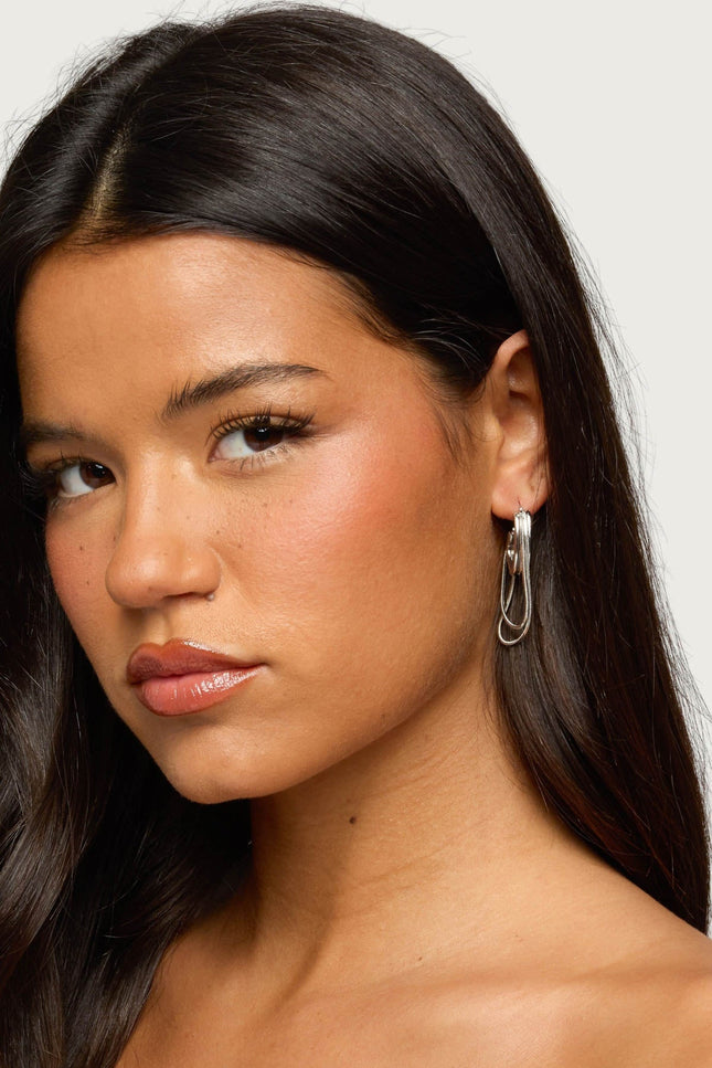 Dangling Chain Hoop Earrings - Silver