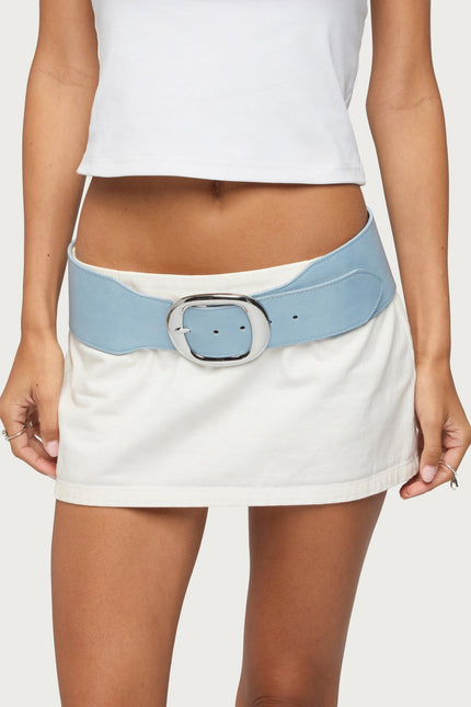 Chunky Faux Leather Belt - Blue