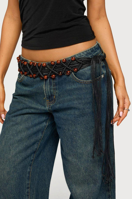 Beaded Crochet Belt - Black