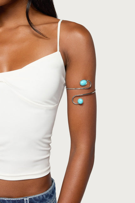 Stone Spiral Arm Cuff - Silver