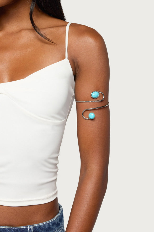 Stone Spiral Arm Cuff - Silver