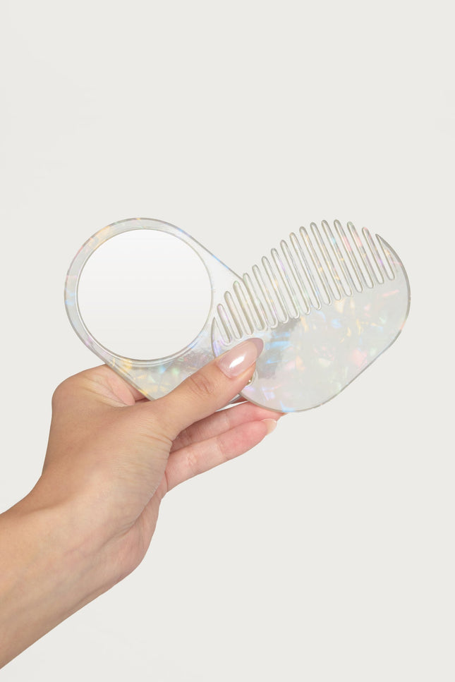Compact Travel Comb & Mirror - Silver