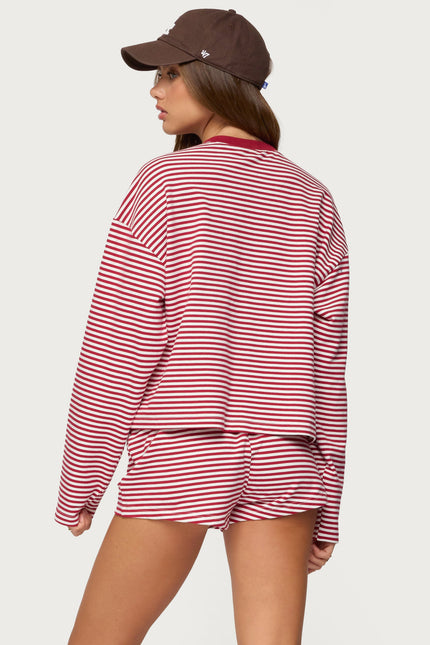 Jainee Striped Long Sleeve T Shirt - Burgundy