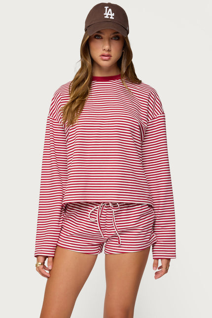 Jainee Striped Long Sleeve T Shirt - Burgundy
