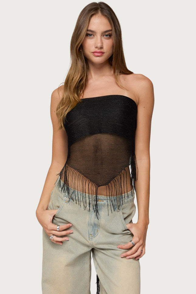Fringed Waist Scarf - Black