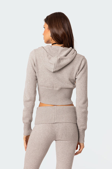 Desiree Knitted Hooded Cardigan - Gray Melange