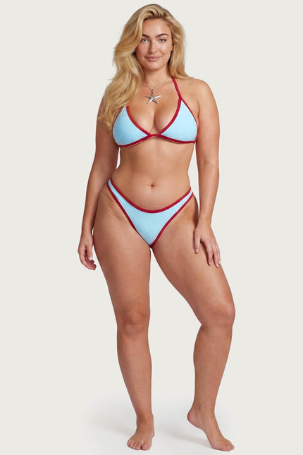Dina Contrast Triangle Bikini Top - Light Blue