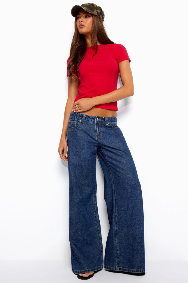 Raiyne Low Rise Wide Leg Jeans - Dark Blue