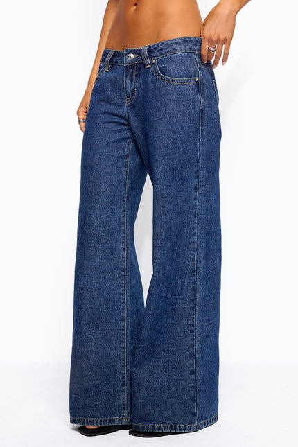 Raiyne Low Rise Wide Leg Jeans - Dark Blue