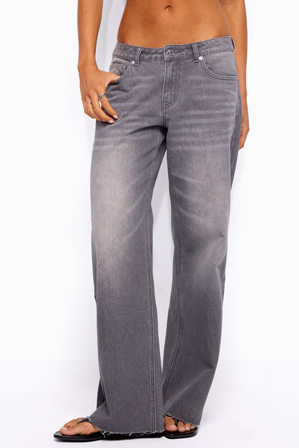 Raelynn Washed Low Rise Baggy Jeans - Cinder Gray