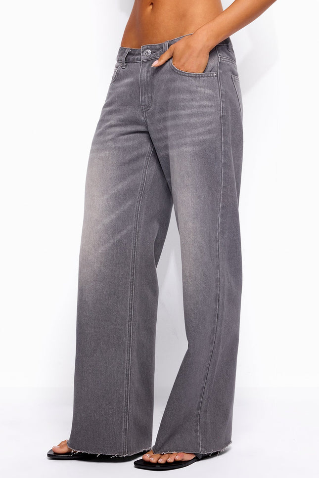 Raelynn Washed Low Rise Baggy Jeans - Cinder Gray