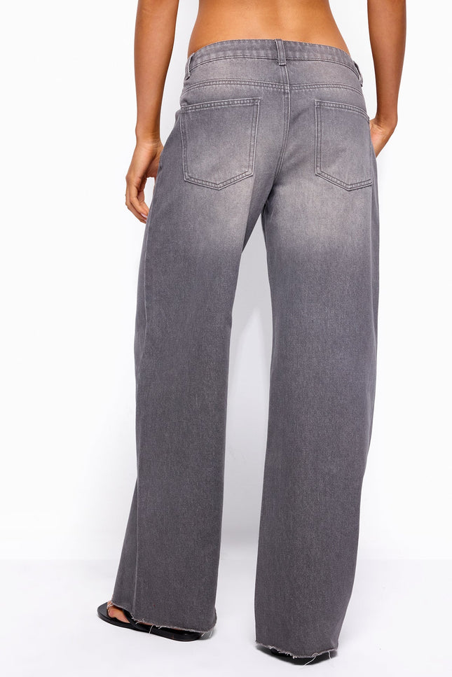 Raelynn Washed Low Rise Baggy Jeans - Cinder Gray