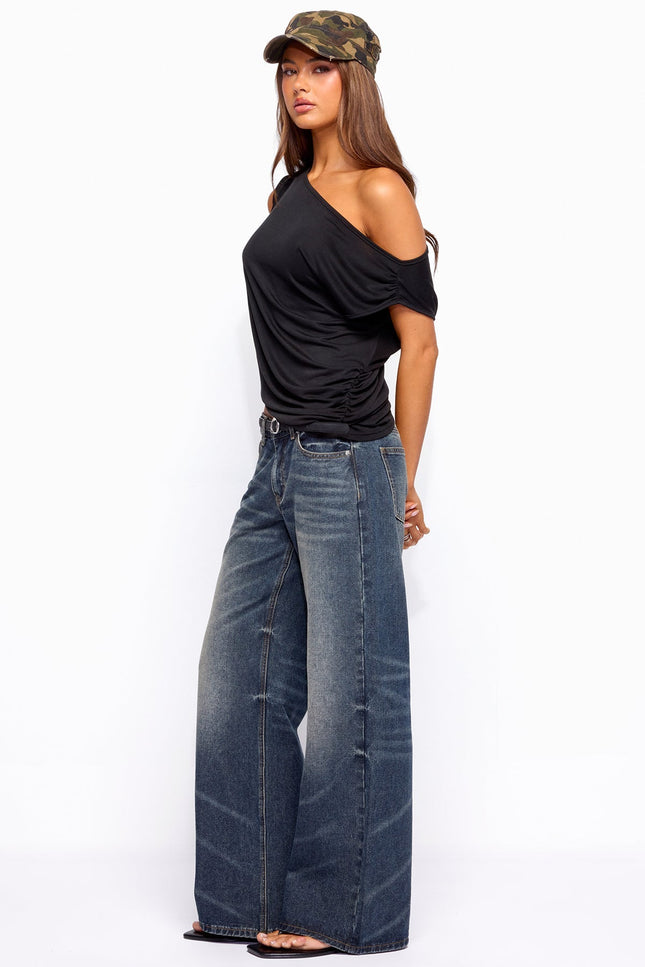 Raelynn Washed Low Rise Baggy Jeans - Cosmos Blue