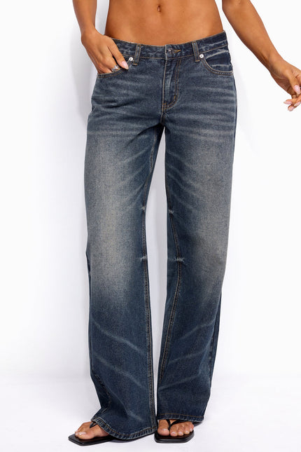 Raelynn Washed Low Rise Baggy Jeans - Cosmos Blue
