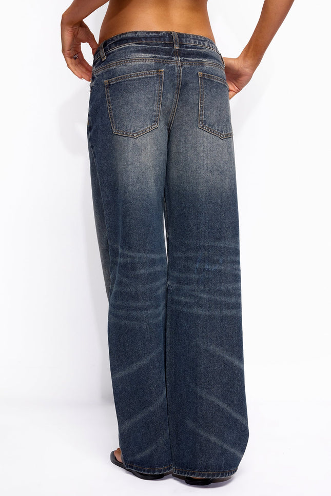 Raelynn Washed Low Rise Baggy Jeans - Cosmos Blue
