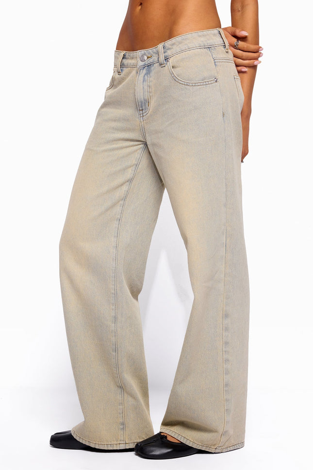 Raelynn Washed Low Rise Baggy Jeans - Lagoon Blue