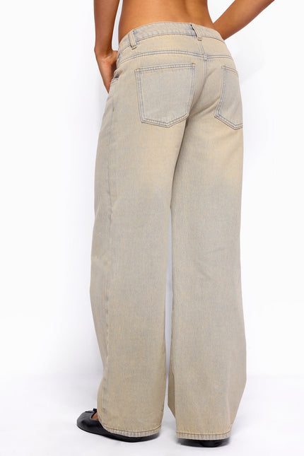 Raelynn Washed Low Rise Baggy Jeans - Lagoon Blue