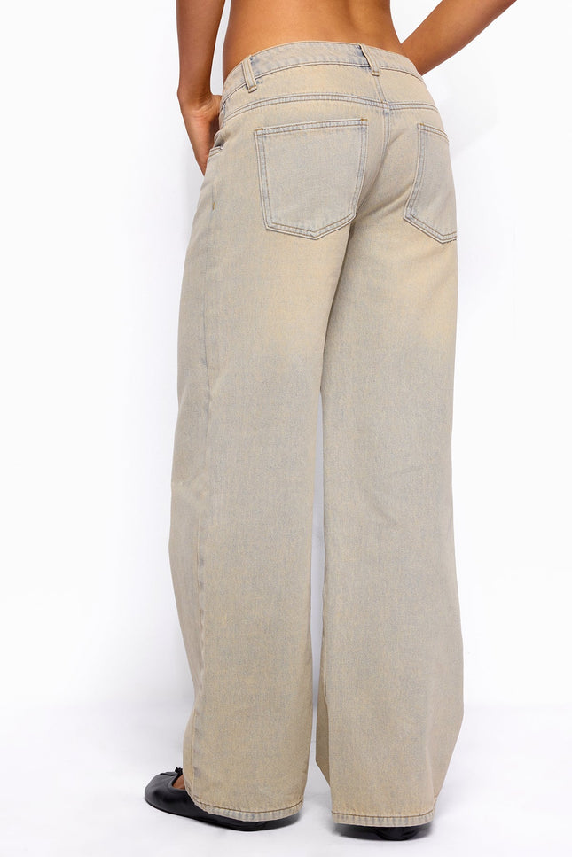 Raelynn Washed Low Rise Baggy Jeans - Lagoon Blue