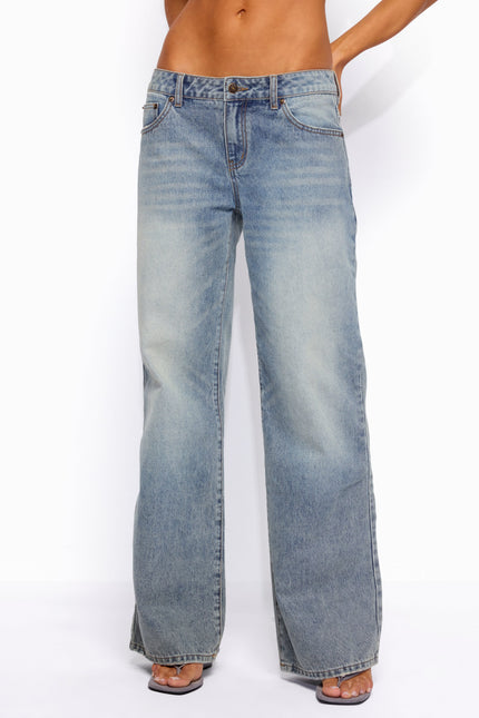 Raelynn Washed Low Rise Baggy Jeans - Tidal Blue