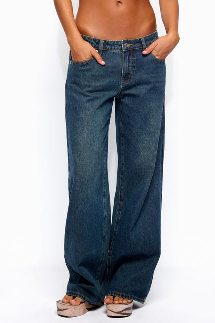 Raelynn Washed Low Rise Baggy Jeans - Twilight Blue