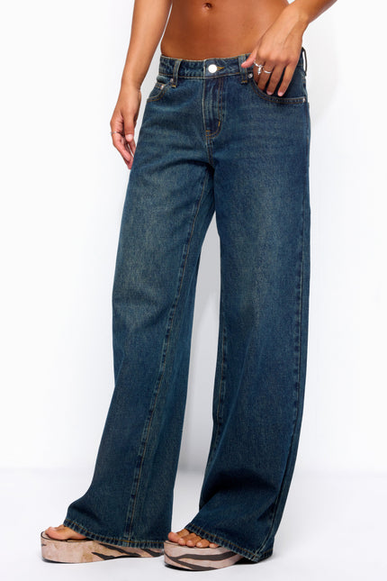 Raelynn Washed Low Rise Baggy Jeans - Twilight Blue