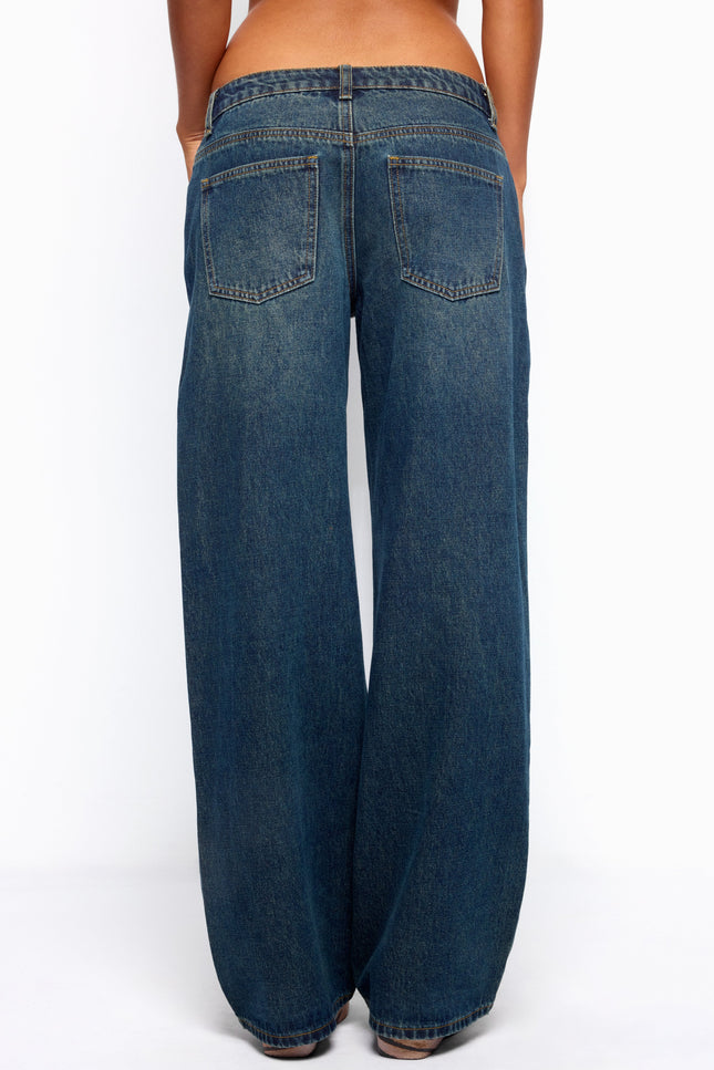 Raelynn Washed Low Rise Baggy Jeans - Twilight Blue