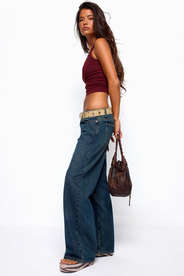 Raelynn Washed Low Rise Baggy Jeans - Twilight Blue