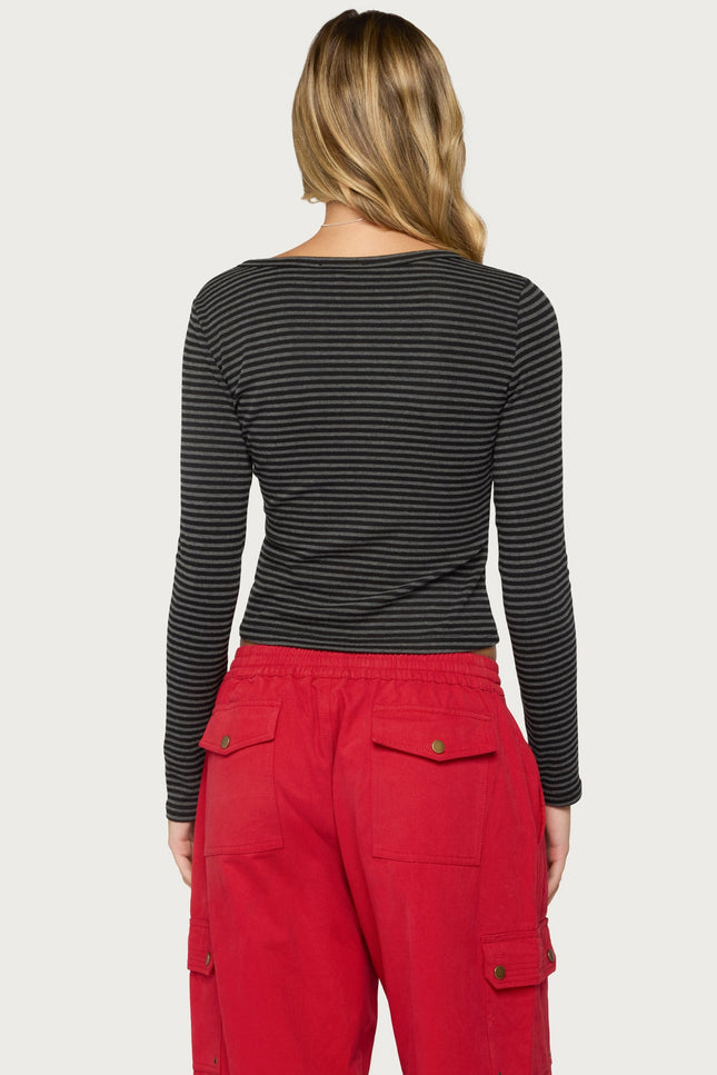 Jocelyn Striped Top - Dark Gray Melange And Black