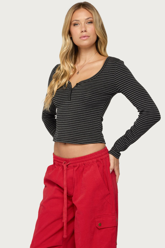 Jocelyn Striped Top - Dark Gray Melange And Black