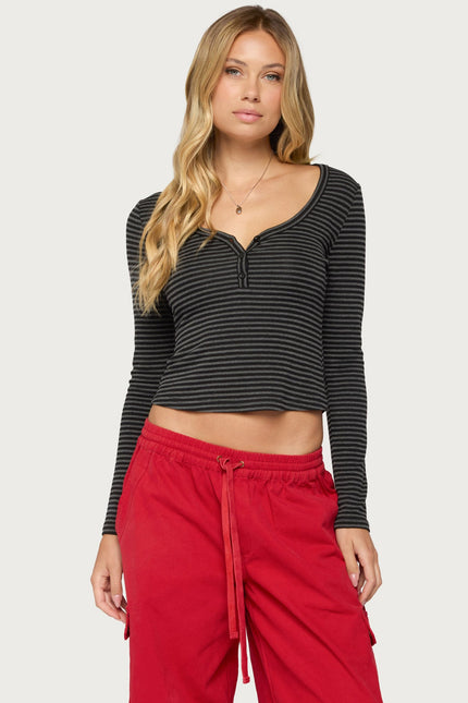 Jocelyn Striped Top - Dark Gray Melange And Black