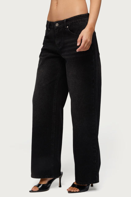 Petite Raelynn Washed Low Rise Baggy Jeans - Denim Black