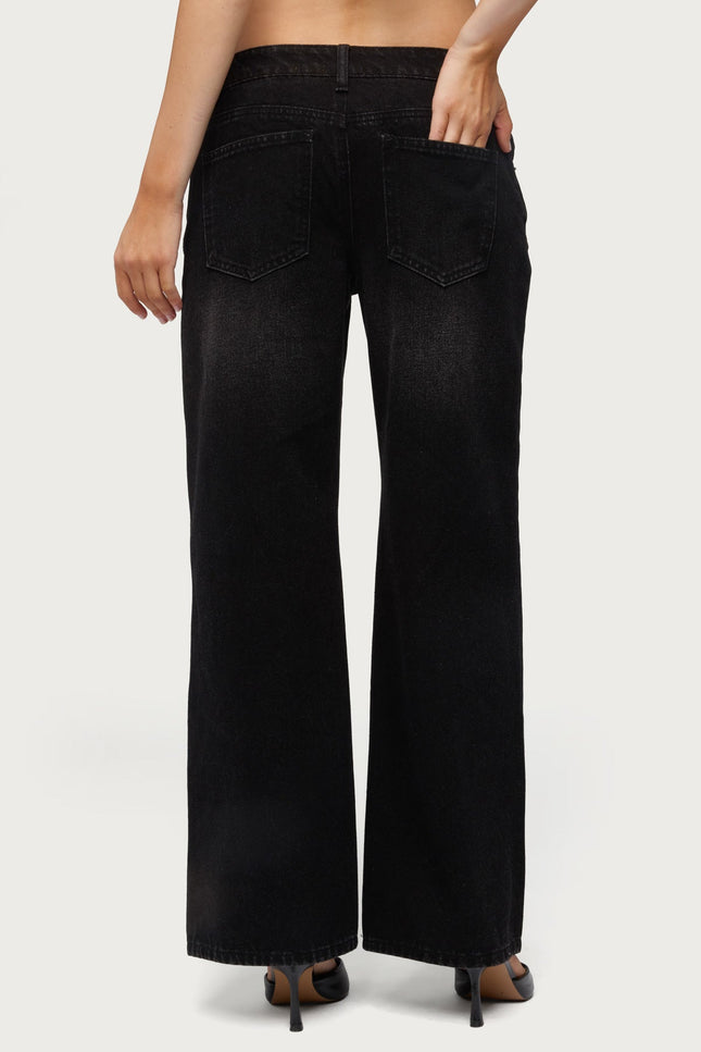 Petite Raelynn Washed Low Rise Baggy Jeans - Denim Black
