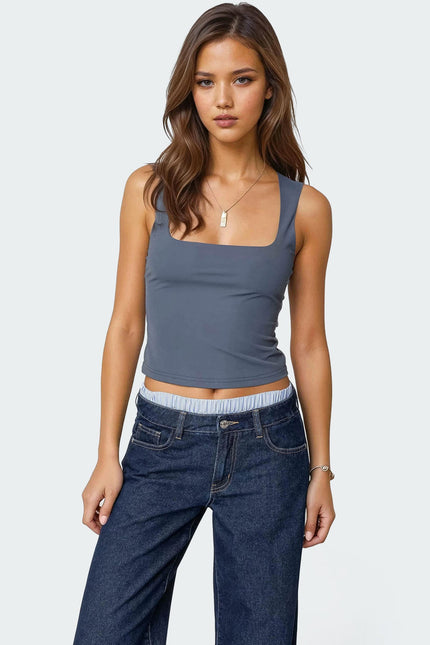 Essy Square Neck Top - Navy