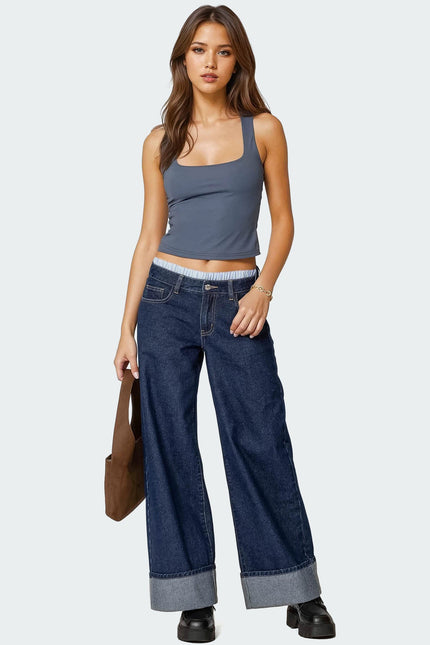 Essy Square Neck Top - Navy