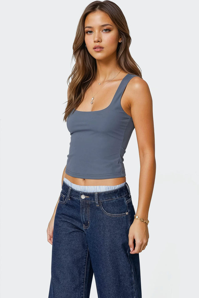 Essy Square Neck Top - Navy