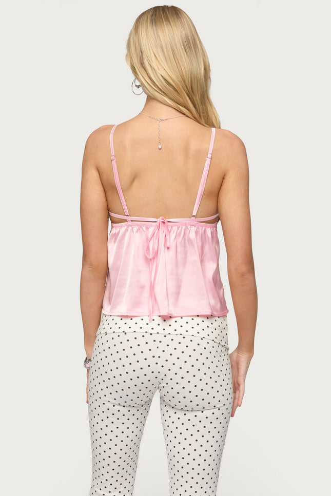 Blanca Satin Effect Lace Trim Tank Top - Pink