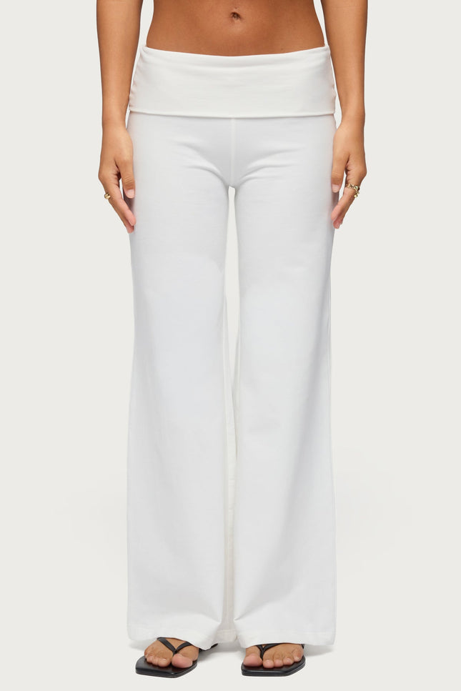 Wide Leg Foldover Pants - White