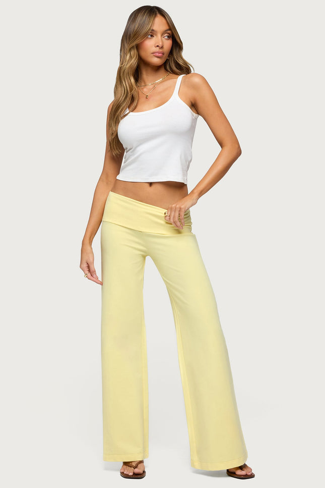 Wide Leg Foldover Pants - Yellow
