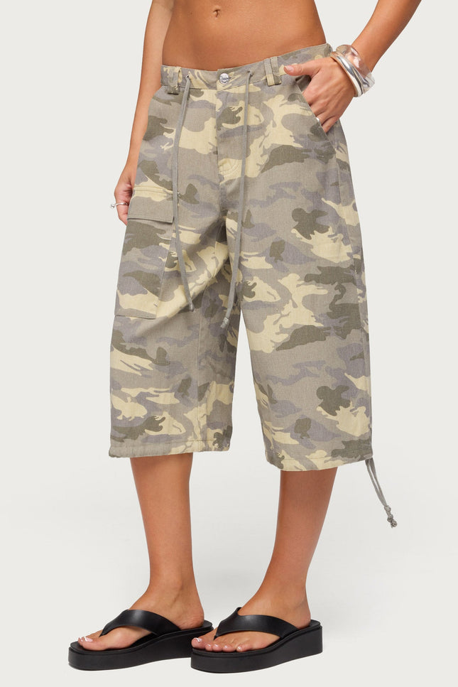 Camo Cargo Bermuda Shorts - Gray