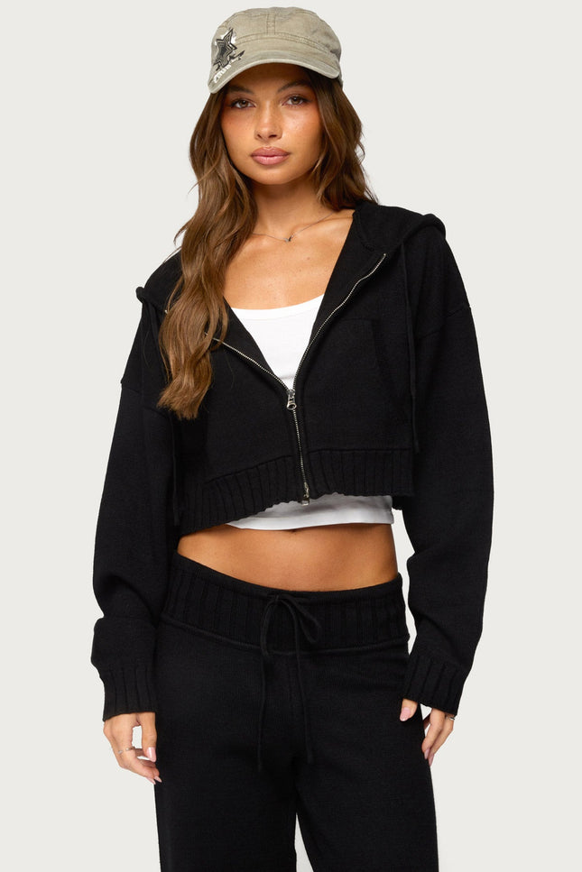 Russell Knit Hooded Cardigan - Black