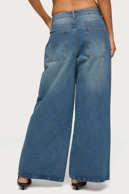 Skater Girl Washed Low Rise Baggy Jeans - Blue Vintage Washed