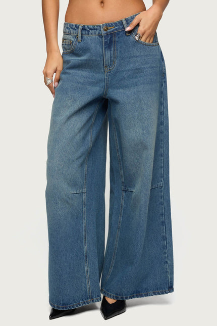 Skater Girl Washed Low Rise Baggy Jeans - Blue Vintage Washed