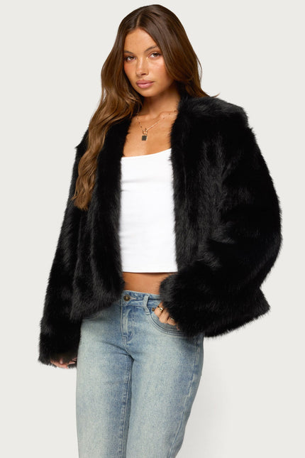 Mob Wife Faux Fur Jacket - Black
