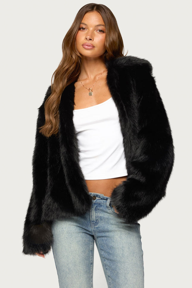 Mob Wife Faux Fur Jacket - Black