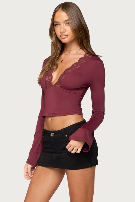 Tina Lacey Plunge Neck Top - Burgundy
