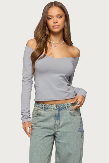 Nattie Off Shoulder V Neck Top - Dark Gray
